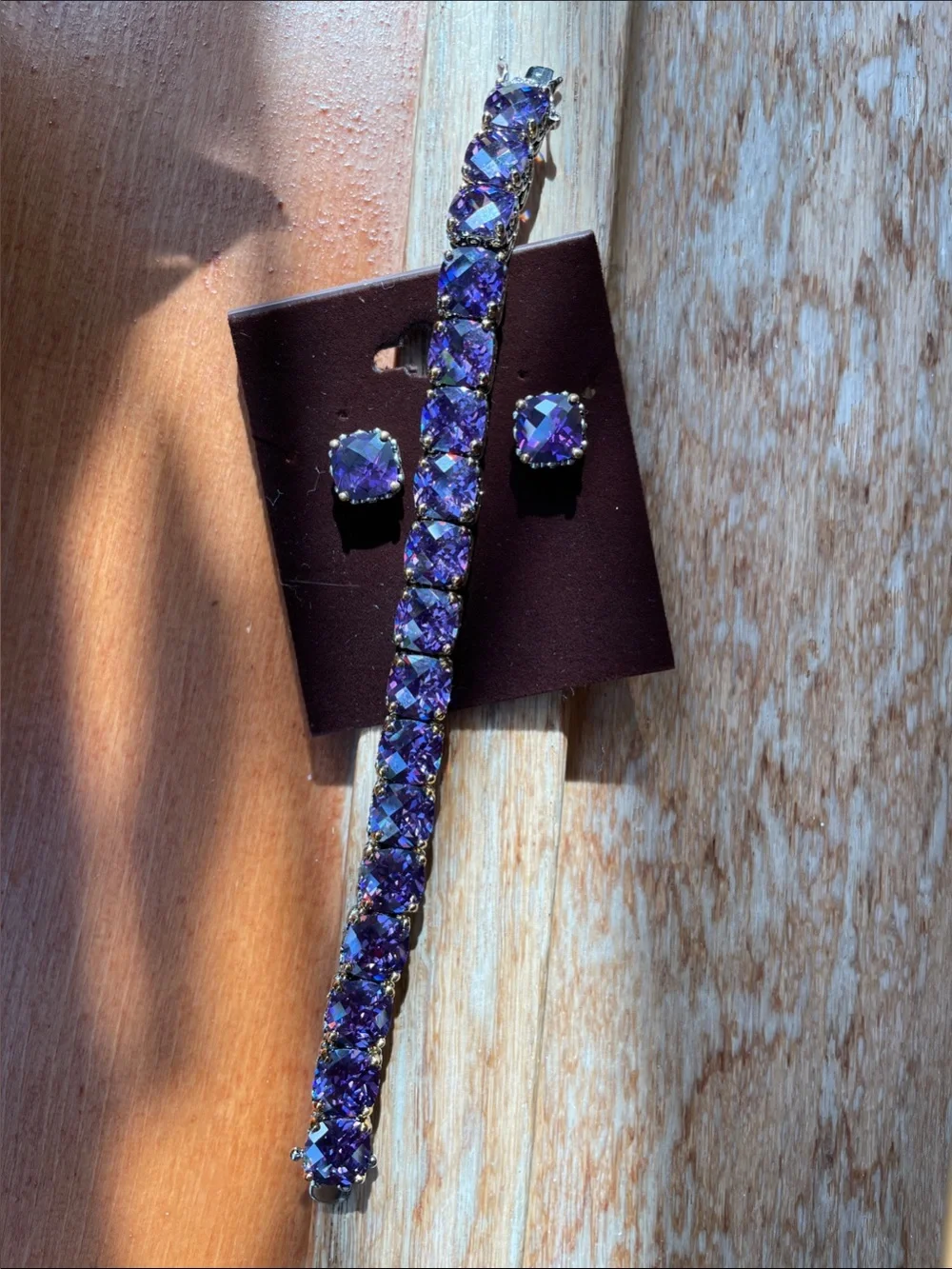 Purple Crystal Bracelet and Stud Earring Set - Elegant Women's Accessories